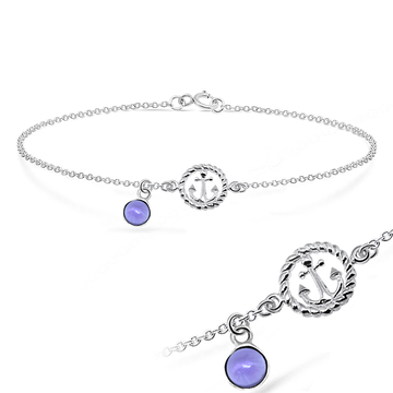 Round Anchor with Purple Semi-Precious Silver Anklet ANK-198